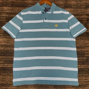Fahrenheit Mens XL Fitted Polo Shirt Teal Green White Striped Pique